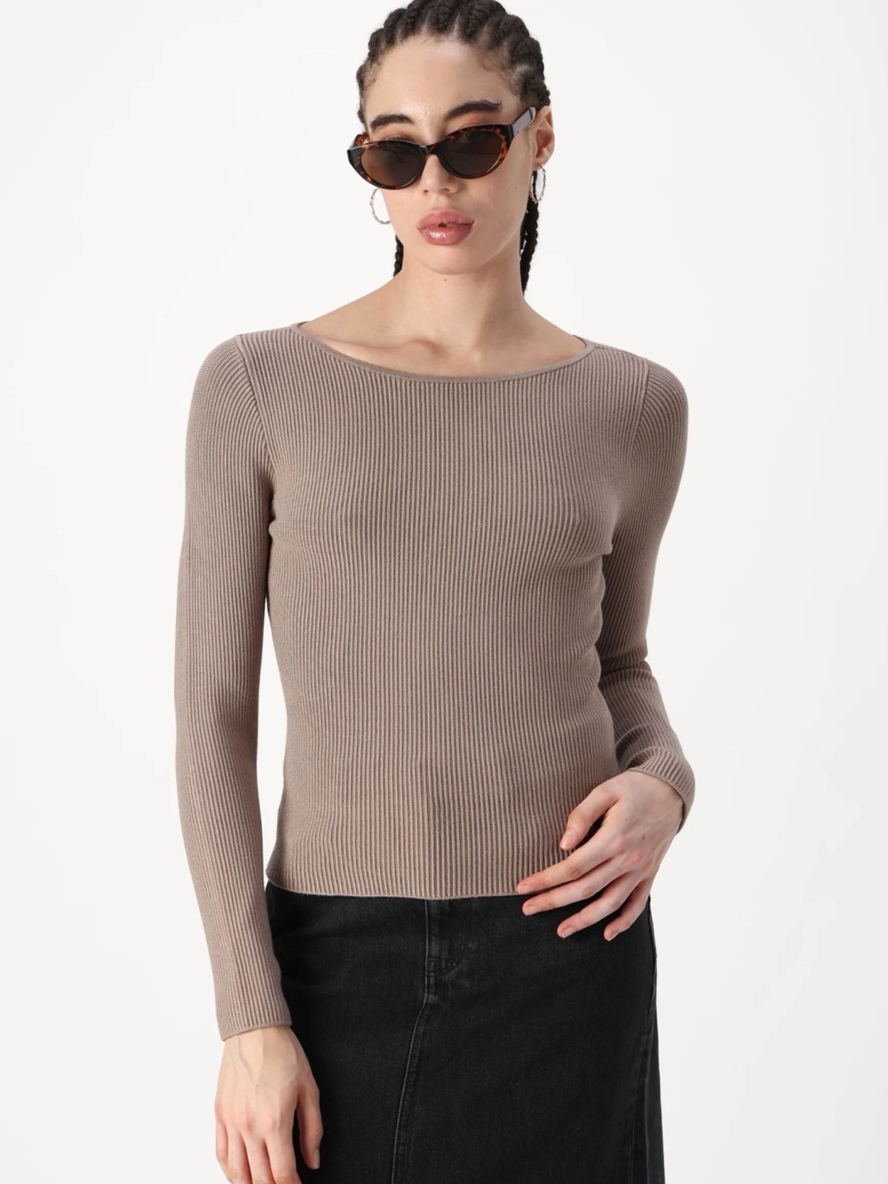 Abercrombie & Fitch Ribbed Boatneck Top in Brown